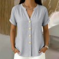 thumbnail image 2 of IMENGL Women's Button Down Shirts Basic Summer Color V Neck Up and Comfortable Short Sleeved Top . Loose Casual Outfits Blouse for Women,M-XXXL, 2 of 6