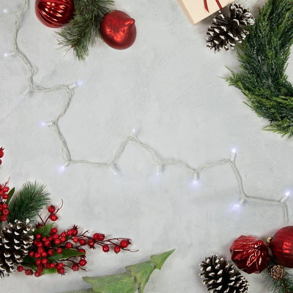 100ct Pure White LED Wide Angle Christmas Lights, 33ft White Wire