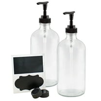 Cornucopia Brands 16-Oz Clear Glass Pump Bottles (2-Pack); Refillable Soap Dispenser Black Lotion Pump Transparent Boston Round Bottles   Chalk Labels & Lids