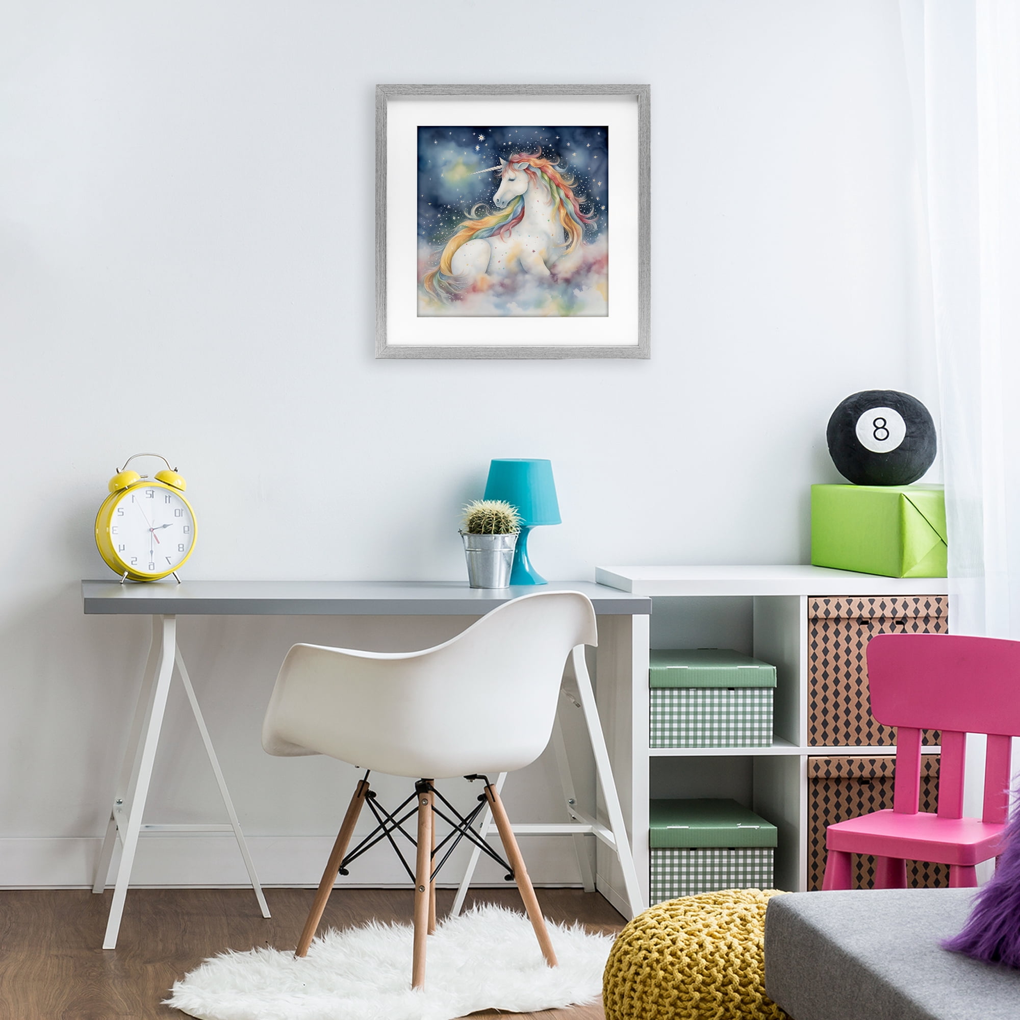 Stupell Industries Unicorn Floating on the Clouds Gray Framed Print Under Glass, design by Creative Studio