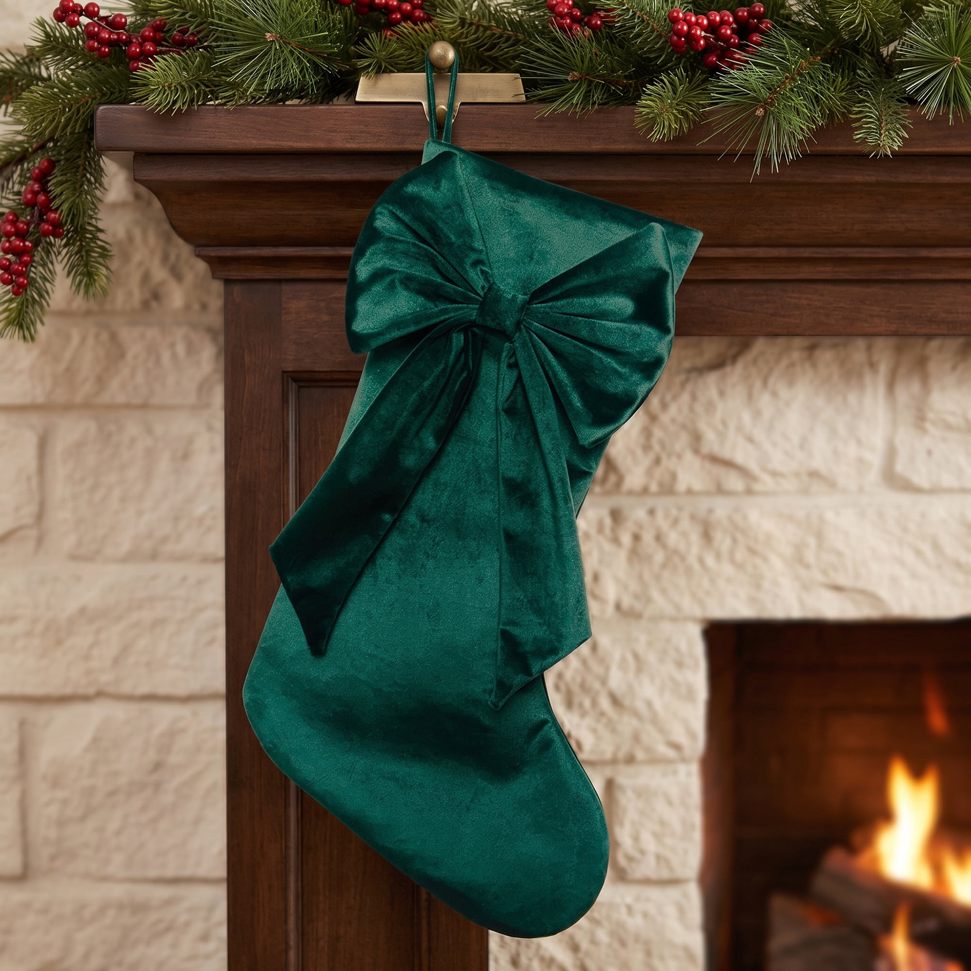 Unique Bargains Double-Layer Whimsical Extra-Large Hearthside Gift Stocking Green 18"