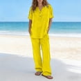 thumbnail image 5 of Womens Casual 2 Piece Sets V Neck Short Sleeve Button Top Elastic Waist Pants Matching Lounge Set 2026 Trendy Summer Outfits, 5 of 6