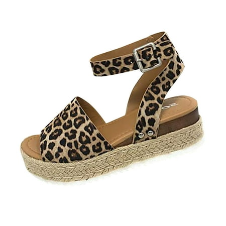 Clearance under $5 JINMGG Sandals for Women Plus Clearance Summer Fashion Sandals Women Leopard Comfy Platform Casual Shoes Summer Beach Travel Brown 43