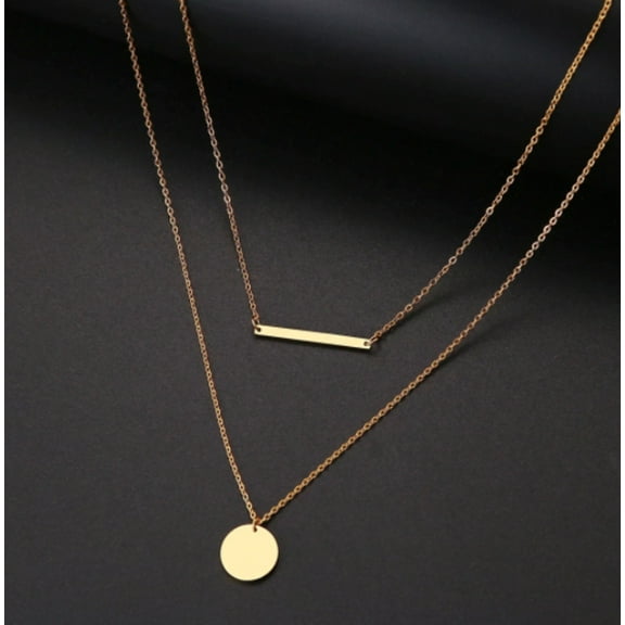 Vintage Style Double Layered Bar-Disc Necklace