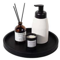 Silicone Bathroom Tray Round Vanity Tray Decorative Soap Holder Kitchen Countertop Organizer Coffee Table Decor for Candle, Perfume, Plant, 9 Inch, Black