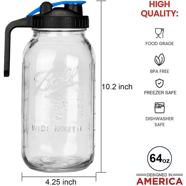 2 Pack 64 oz Sun Tea Pitcher, Half Gallon Mason Jar Pitcher with Wide Mouth  Airtight Lid for Ice Tea, Cold Brew Coffee, Fridge Water, Breast Milk