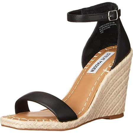 

Steve Madden Submit Black Square Open Toe Fashion Buckle Closure Wedge Sandals (Black 11)