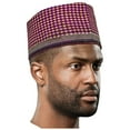 thumbnail image 2 of Dahfi Purple and Gold Hausa Mallam Cap Fulani Hula Hand-crafted African traditional Kufi hat, 2 of 4