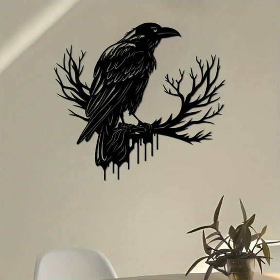 1 Piece Black Metal Crow Wall Art Decor. Iron Silhouette Bird Wall Hanging. Elegant Home Decor Sculpture for Living Room. Also suitable for art galleries and nature-themed cafes.