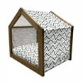 thumbnail image 2 of Black and Grey Pet House, Angled Stripes Line Art Design Monochromatic Ornamental Elements, Outdoor & Indoor Portable Dog Kennel with Pillow and Cover, 5 Sizes, Black and Pale Grey, by Ambesonne, 2 of 5