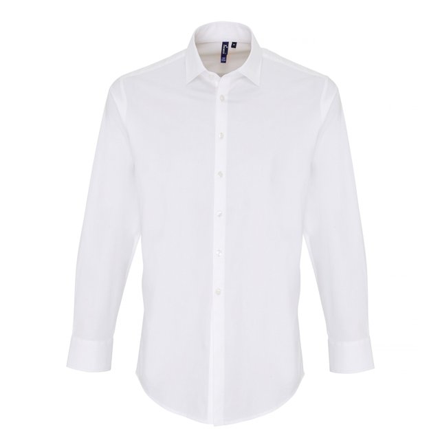 Premier - Camisa de Popelina de Manga Larga para Hombre (Blanco)