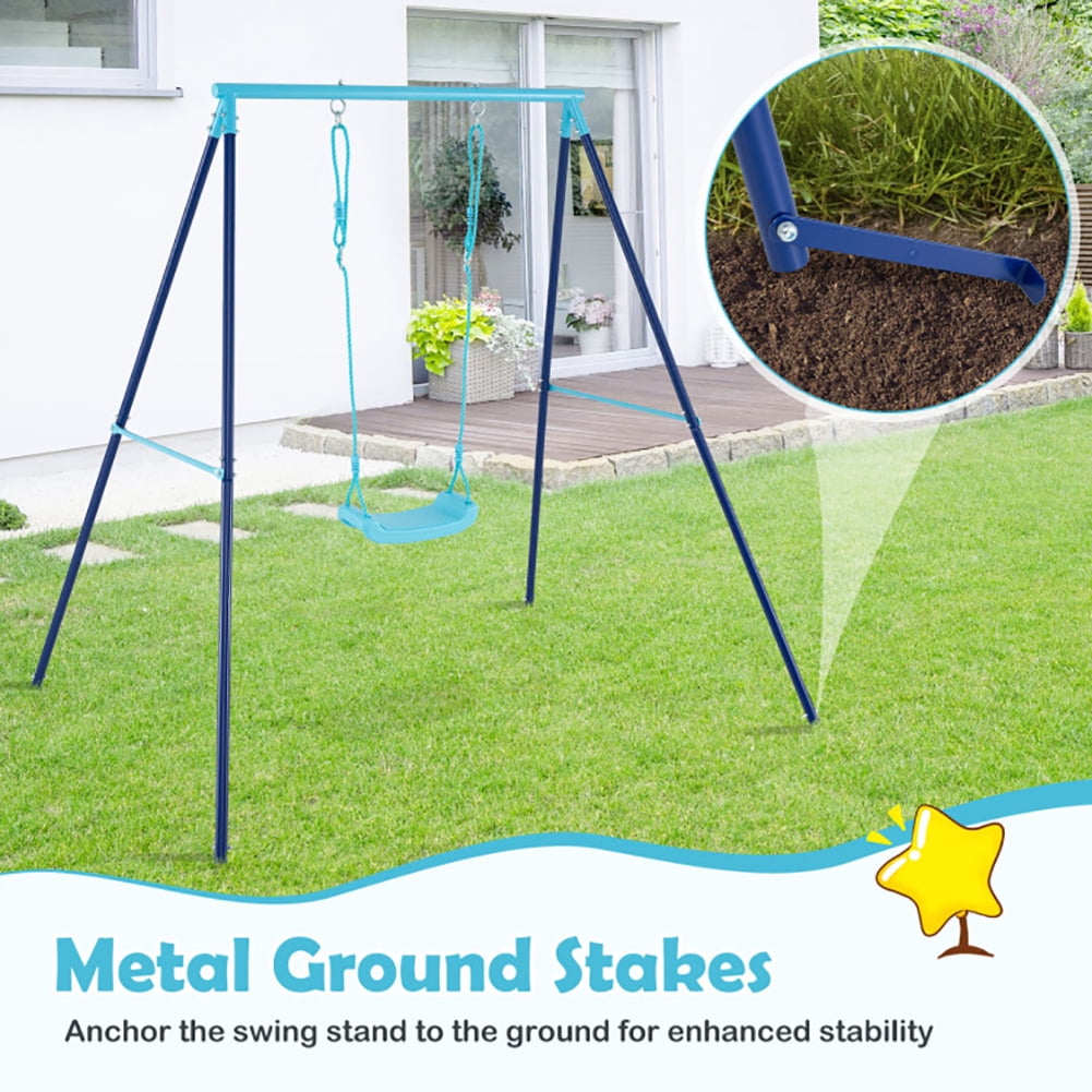 Yardi Yarda Outdoor Heavy Duty Metal Toddler Swing Set with Stand, Blue
