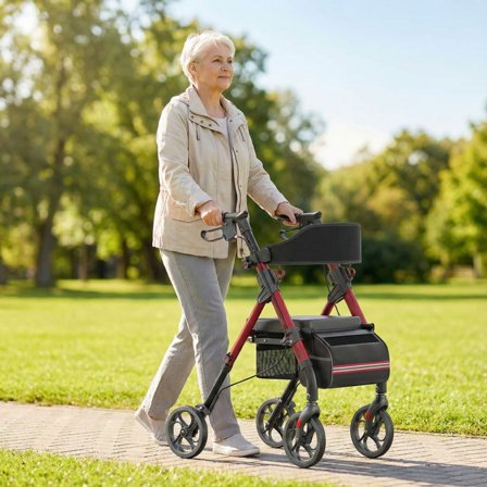 WGYPRIME Rollator Walker for Seniors, Foldable Rollator Walker with Seat &  8 inch Rubber Wheels, Aluminum Walkers with Handles and Backrest
