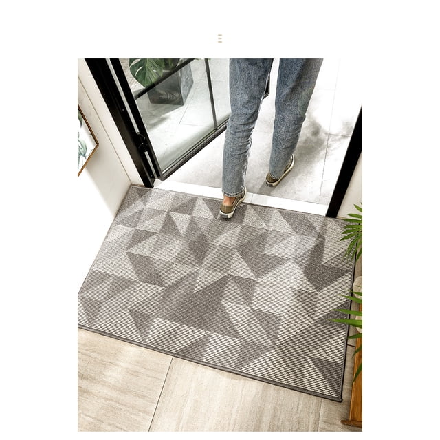 Tapis d'Intérieur 20"x 30 Pouces Antidérapant Absorbant Résistant à la Saleté Tapis d'Entrée Intérieur Collecteur de Saleté Tapis de Porte d'Entrée Tapis de Chaussures Lavable en Machine Gris-Géome