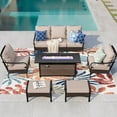 thumbnail image 5 of SUMMIT LIVING 7-Seat Outdoor Patio Furniture Set with 57" Fire Pit Table, Outdoor Patio Conversation Set for 7-People, Beige, 5 of 19
