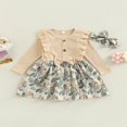 thumbnail image 2 of Robe d'Automne Douce pour Fille avec Bandeau à Nœud Manches Longues Col à Volants Imprimé Feuille Patchwork Robe Trapèze, 2 of 8