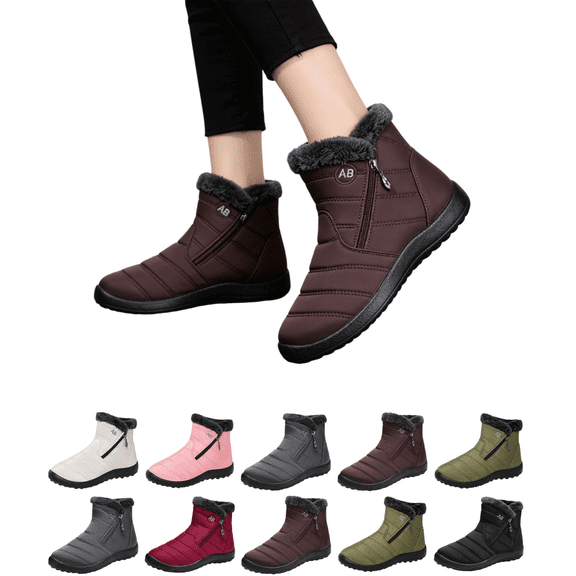 EKVAHL Snow Boots for Women Winter Waterproof Warm Zip Ankle Boots Water Resistant Snow Winter Boots,Plush Lined Cold Weather Slip On Flat Boots