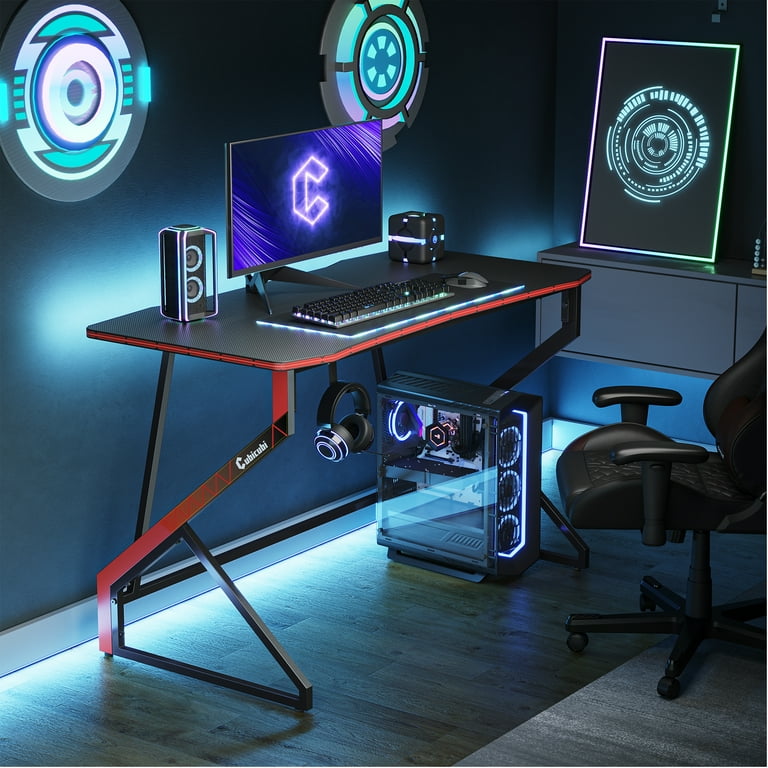 Cubicubi Gaming Desk 40 inch PC Computer Desk Home Office Desk Gaming Table Z Shaped Gamer Workstation and Headphone Hook Black