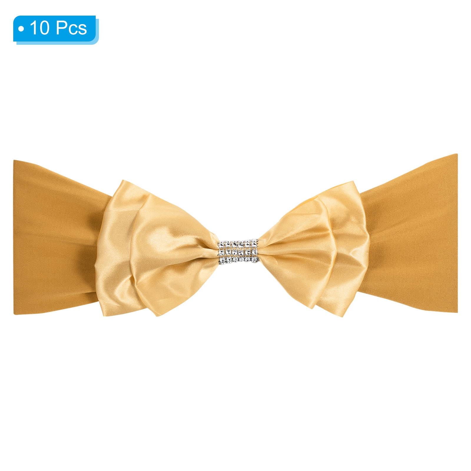 Unique Bargains Chair Sash Bow Spandex Stretch Chair Cover Bands Sashes with Bow Knot 10 Gold Tone