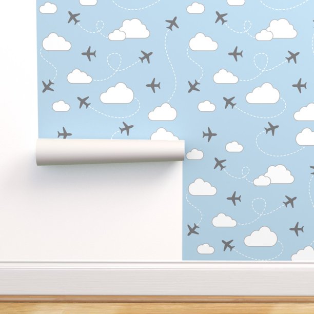 Commercial Grade Wallpaper 27ft x 2ft Clouds Gray Light Blue