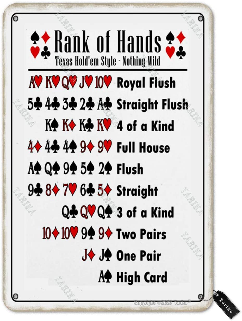 Poker Rank of Hands Vintage Look 20X30 cm Iron Decoration Art Sign for Home  Kitchen Bathroom Farm Garden Garage Inspirational Quotes Wall Decor -  Walmart.com