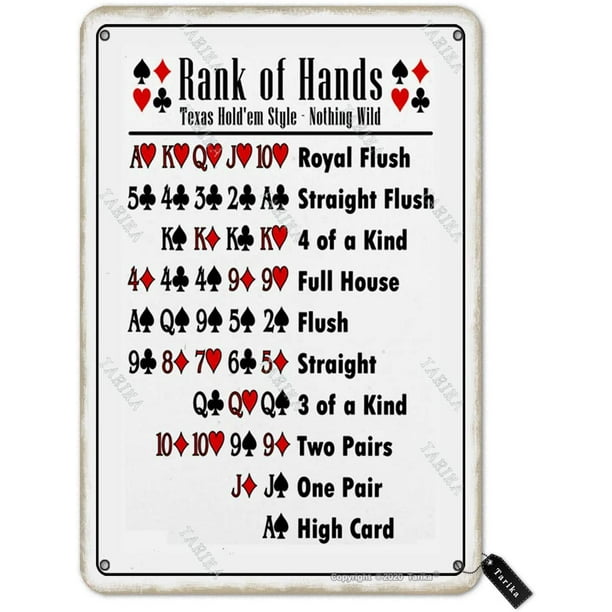 Poker Rank of Hands Vintage Look 20X30 cm Iron Decoration Art Sign for Home  Kitchen Bathroom Farm Garden Garage Inspirational Quotes Wall Decor -  Walmart.com