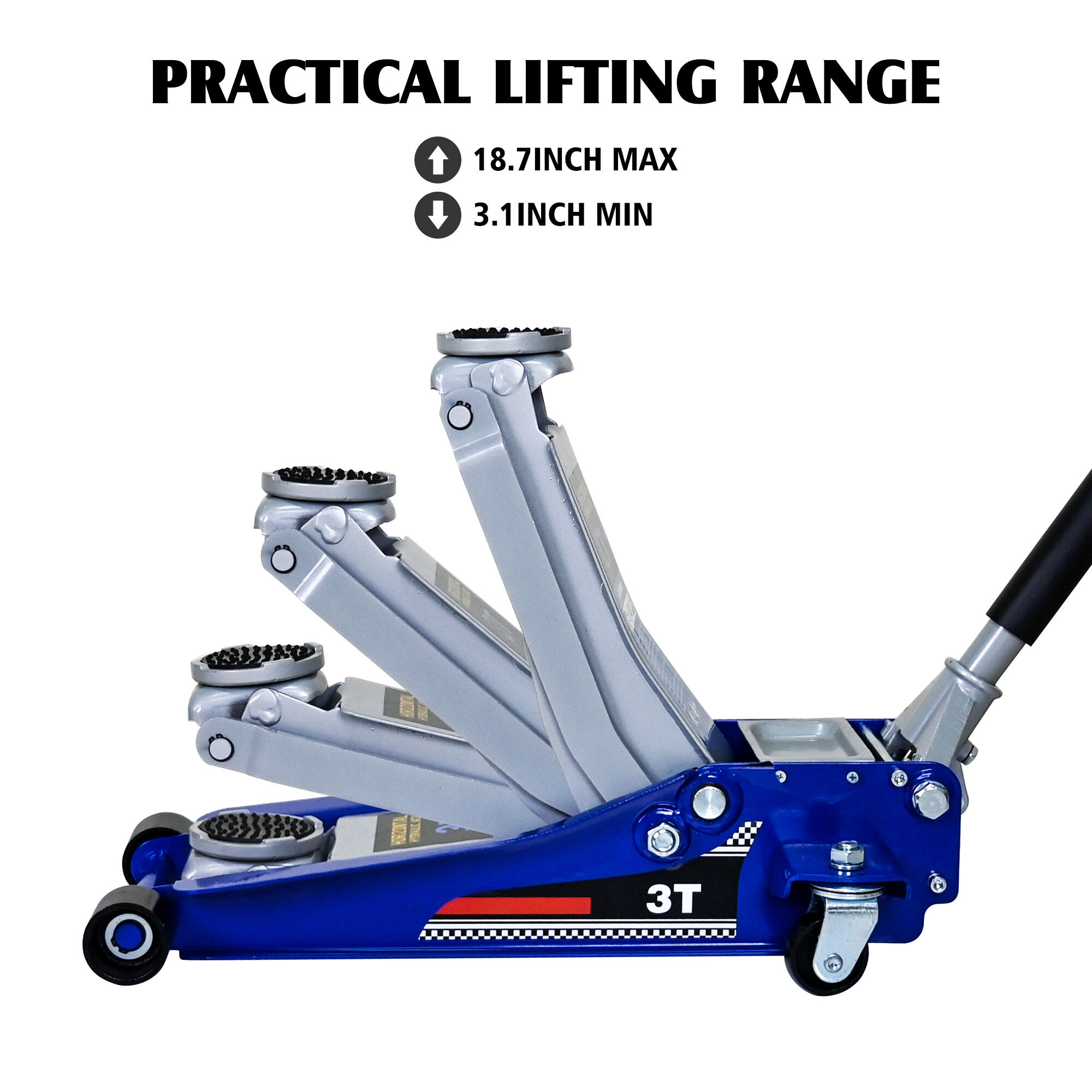 3-Ton Low-Profile Hydraulic Floor Jack with Dual-Piston Pump, 6,600 lb Capacity