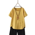 thumbnail image 4 of MRULIC womens t shirts Women Casual Solid Linen Button Short Sleeve Pocket Shirt Blouse Loose Top Womens t shirts Yellow + XXL, 4 of 8