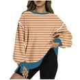 thumbnail image 3 of Aofany Pullover Sweatshirt for Women, Long Sleeves Stripes Tunic Tops Crewneck Hoodless Tunic Tops Casual Sweatshirt, 3 of 5