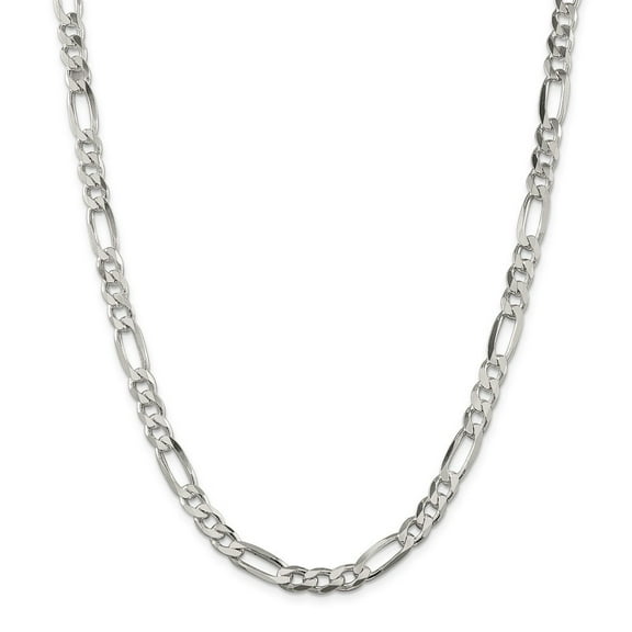 Sterling Silver 6.5mm Figaro Chain Necklace - 37.5 Grams - 22 Inch - Lobster Claw