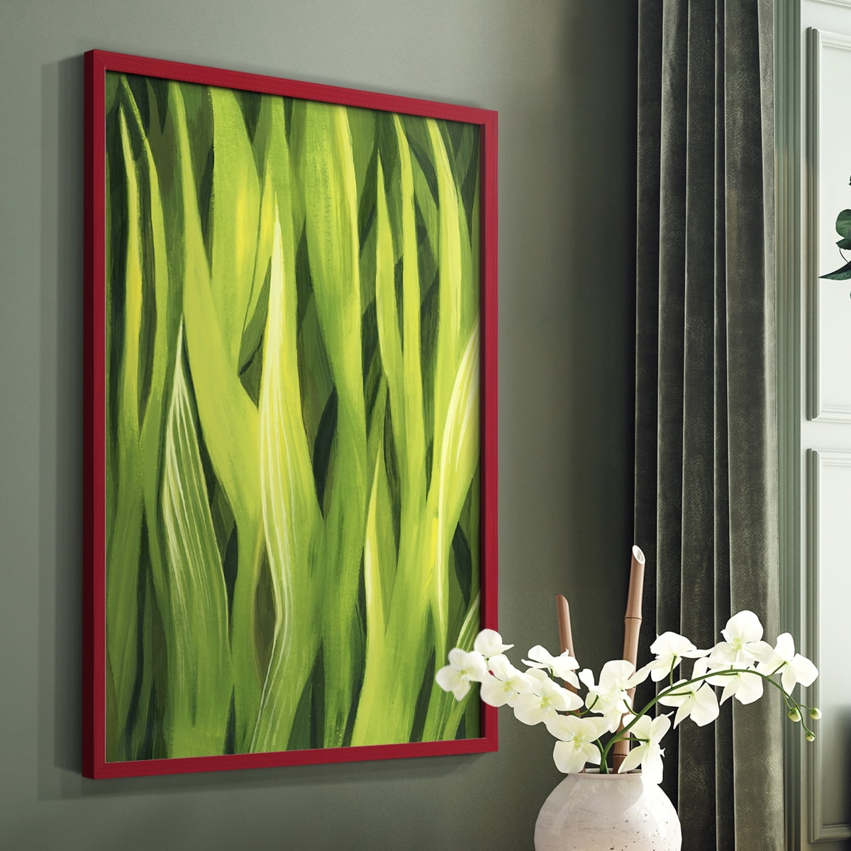 Blades of Grass I Framed Print in Red Solid Wood Framed Print No Nail Hanging