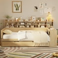 thumbnail image 2 of Euroco Wood Twin Size Daybed with Trundle, Storage Captain Bed with Desk and Shelves, Natural, 2 of 14