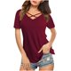 thumbnail image 2 of Pntutb Mujeres tops Sexy con cuello en V Cruz Collar Soild Camiseta de manga corta Blusa Pntutb Pntutb-6109, 2 of 7