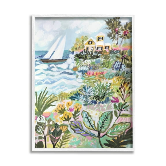 Stupell Industries Abstract Nautical Scene Landscape Painting White Framed Art Print Wall Art, 11 x 14