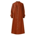 thumbnail image 4 of PENGXIANG Robe Longue Décontractée pour Femmes Robe Unie Col en V Élégante Manches Longues Grande Mode Robe Évasée, 4 of 5