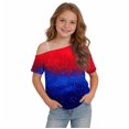thumbnail image 6 of YUANxueke 4th of July Outfit Tops for Girls Short Sleeve Off the Shoulder Printed T-Shirt Summer Fashion USA Shirt for 5-14 Years, 6 of 8