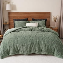 Warm Sherpa Fleece King Comforter Set, 3D Tufted Fluffy Sage Green Bedding for Winter, Soft 2 Pieces Shaggy Bed Set, 1 Comforter (104"x90") and 2 Pillowcases (20"x36")