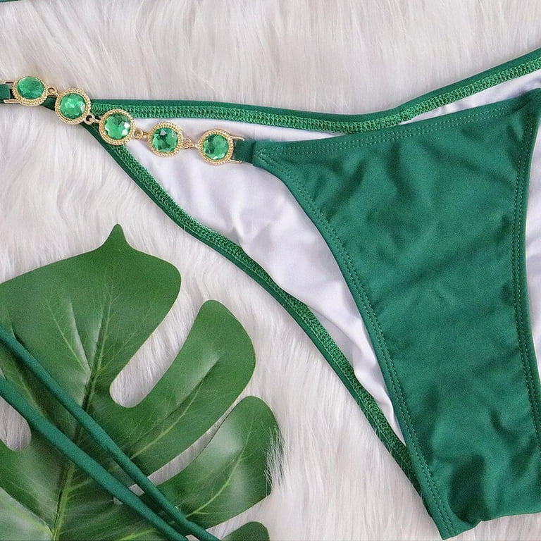 HAPIMO Women's Bikini Swimsuit Green Cup Diamond Halter Split Swimwear Sets  Summer Seaside Clothes for Girls Strappy Bathing Suit Solid Color Beachwear  Discount Green S 