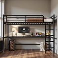 thumbnail image 2 of Tcbosik Loft Bed Queen Size with Desk, Charging Station and LED Lights, Bed Frame with Ladder & Safety Guardrail, Metal Slats Support, Space Saving, Black, 2 of 8