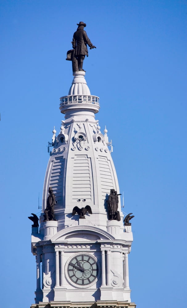 Statue of William Penn high atop City Hall in downtown Philadelphia