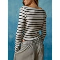 thumbnail image 5 of Women T-shirt Long Sleeve Crew Neck Solid/Stripes Slim Fit Ladies Fall Tops Streetwear, 5 of 7