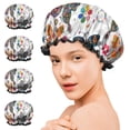 thumbnail image 7 of Shower Caps,White Colorful Flower Butterfly Pattern Waterproof Shower Cap for Women 4 Pieces,Double Reusable Hair Cover for Shower PEVA Elastic Stretch Hem, 7 of 7