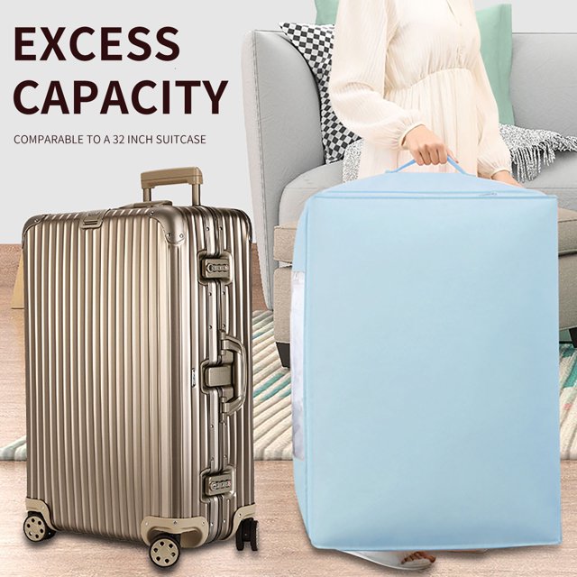 Vaidha Large Capacity Clothes Storage Bag Organizer With Reinforced Handle Thick Fabric For Comforters, Blankets, Bedding, Foldable With Sturdy Zipper, Clear Window