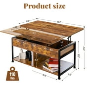 MONVANE 40 Lift Top Coffee Table with Storage for Living Room, Rustic Brown