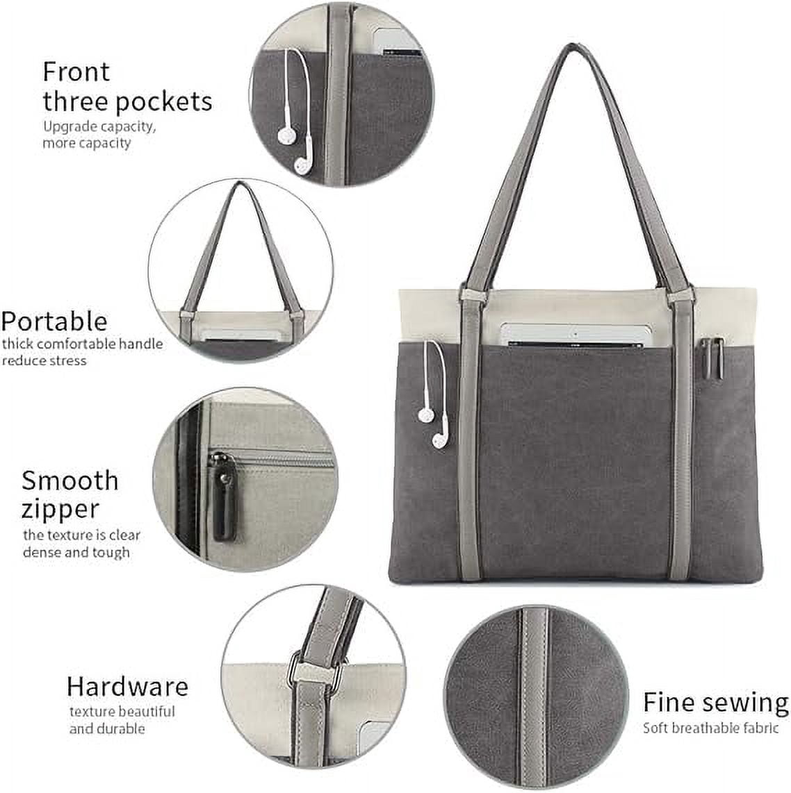 RKXQT Women's Work Bag with Laptop Compartment Zipper Pockets Teacher Totes Purse Color: Darkgrey