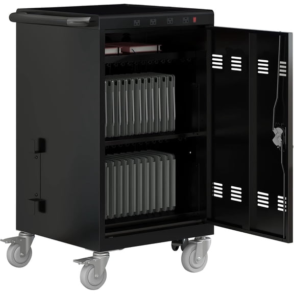Leuco 35 Device Mobile Charging Cart, Mobile Ipad Cart for iPads, Chromebooks and Laptop Computers, Locking Charging Station with Lock & Key for The Front Back Door, Surge Protection