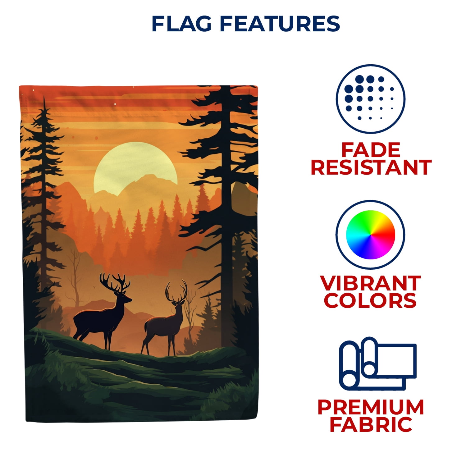 America Forever Peaceful Deer at Sunset House Flag, 28 x 40 inch Double Sided, Wildlife Forest Banner, Nature Outdoor Decor, Peaceful Wilderness Yard Flag