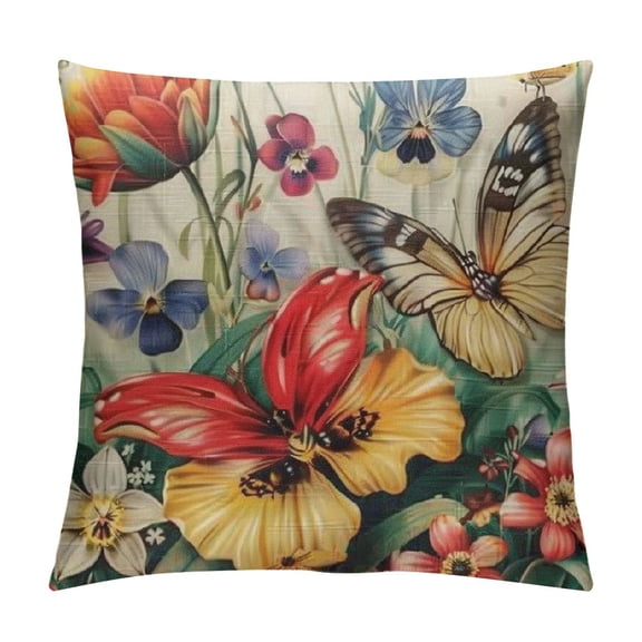 Spring Summer Flower Outdoor Decorative Pillow Covers Floral Butterfly Throw Pillows Spring Farmhouse PillowcasesCushion Covers for Couch Bed Sofa Chair Home Decor
