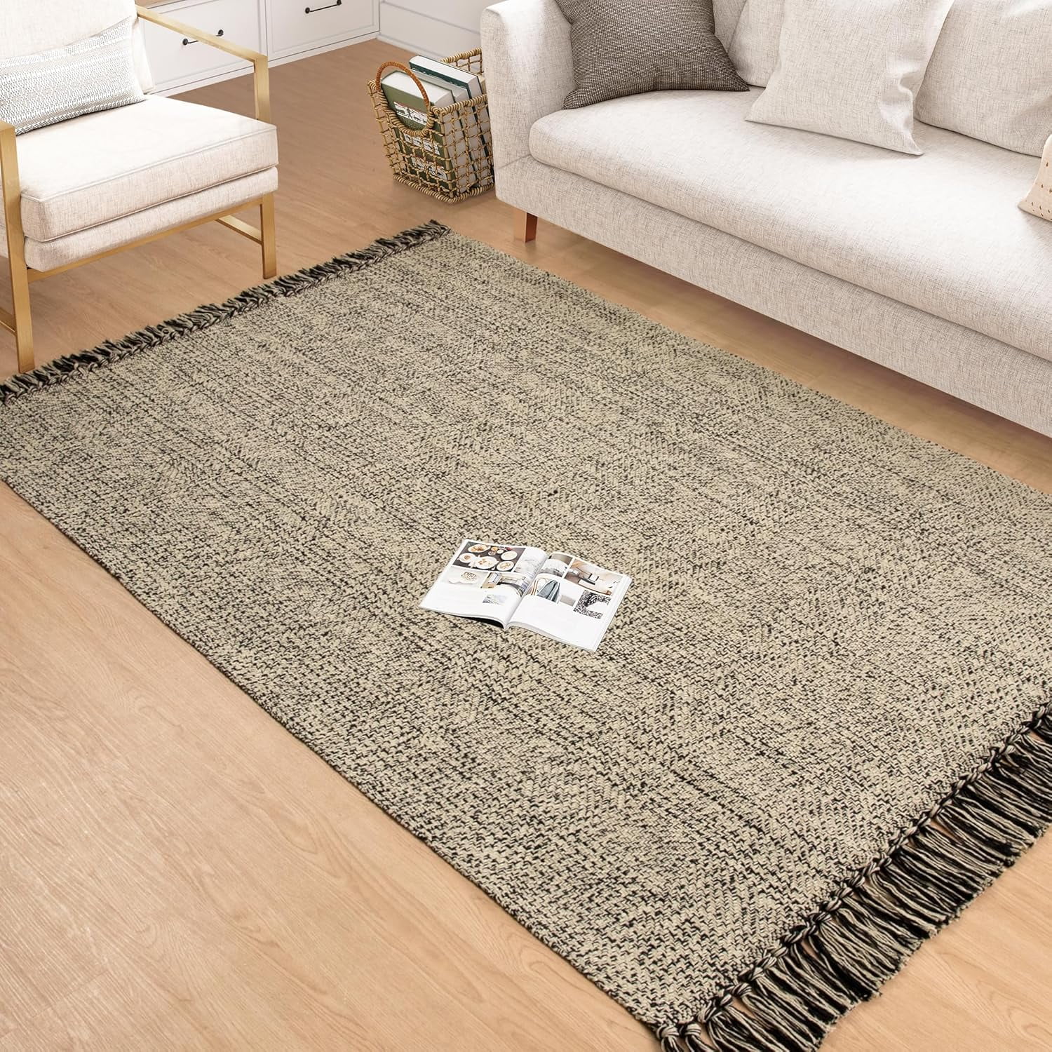 Wonnitar 4x6 Farmhouse Area Rugs, Machine Washable Rugs with Tassel for Bedroom, Indoor Outdoor cotton Rugs for Dining Room Livig Room