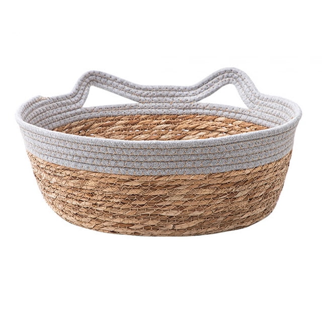 Cesta para cama de gato tejida a mano, alfombrilla para arañazos de gato, alfombrilla para mascotas, cama para perro de verano, duradera gris S jinwen Cama tejida para gatos